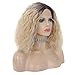 Pinkshow Ombre Blonde Lace Front Wig Bob Curly Golden Hair Wig Dark Root Heat Resistant Hair for Fashion Women Shoulder Length 14 Inch Wig