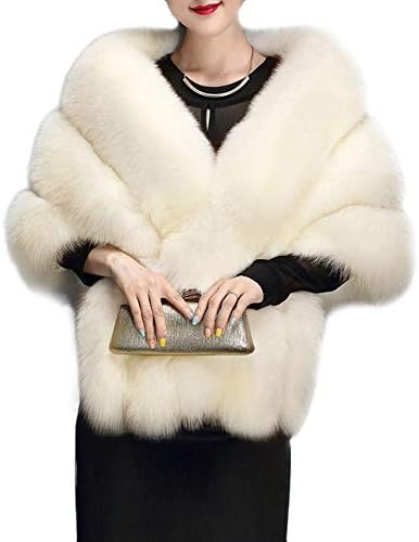 Amiley Extra Large Women's Faux Fur Collar Scarf Soft Winter Warm Ladies Long Shawl Wraps for Bridal Wedding Coat