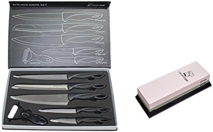 PriorityChef Whetstone 400 &amp; 6 Piece Knife Set Bundle, Wonderful Gift Idea for Friends and Loved Ones