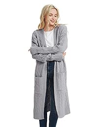 Futurino abrigo extragrande estilo cárdigan largo, con bolsillo y parte delantera abierta, tejido de punto con giros, para mujer