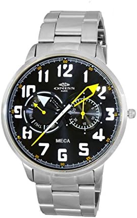 Oniss Mens "MECA" All Stainless Steel Sports Design Watch (Silver tone/Black green dial)