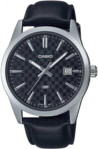 Amazon.com: Casio MTP-V004L-1C Men's Stainless Steel Black Leather