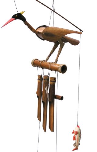 Cohasset Gifts 147 Cohasset Rodney Bobbing Head Bird Bamboo Wind Chime, Natural Wood Finish