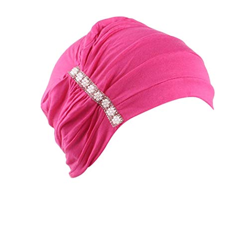 Sunny&Love 2018 Women Elastic Hijab Cancer Hat Chemo Turban Wrap Cap Hair Loss Head Scarf Fitted Hat (Hot Pink)