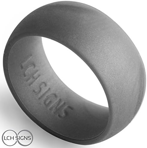 Get Your Men a Silicone Wedding Ring -Safe and Versatile Wedding Band for Active Men by LCH Signs. Special Signature Engraved Inside Meaning Love, Commitment, Happiness - Black, Navy Blue &amp; Silver
