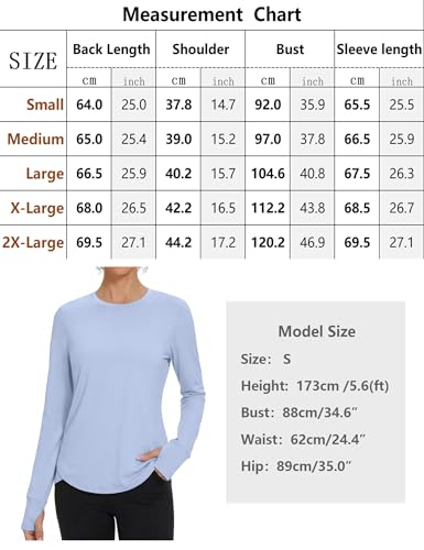 Gyabnw Women's Long-Sleeved Sports Top, Crew Neck, Fitness Shirt with UV Protection, Breathable, Quick-Drying, Ideal for Yoga, Hiking, Workout