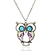 JEWELRIESHOP Vintage Retro Colorful Crystal Owl Pendant Long Chain Necklace with Antiqued Bronze Finish