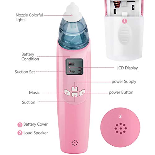 Deyace Baby Nasal Aspirator Electric, 3 Strength Vacuum Suction, LCD Display, Adjustable Music, Flashing Light, Snot/Booger Sucker Nose Cleaner for Newborn, Toddler, Infant (Electric, Pink) - Thumbnail 2