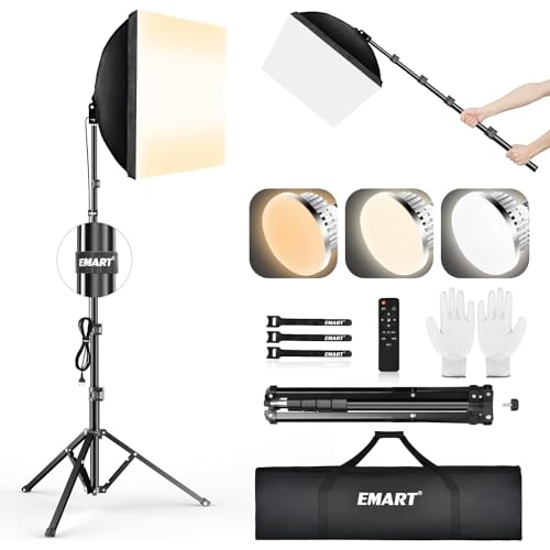 EMART Softbox Set, Softbox Kit for Photography Studio 40 x 40 cm with 85 W LED Bulb (3000K-6000K) with Remote Control for Photo Studio, Portraits and Video Recording (1 Pack)