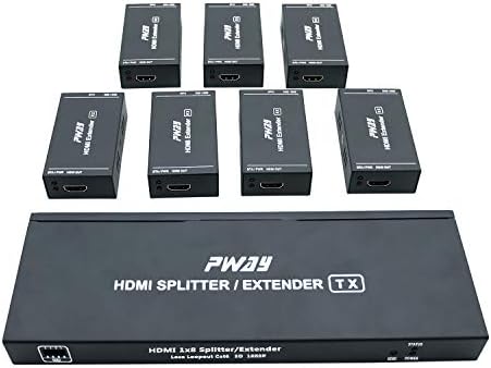 YYT HDMI Extender Splitter 1x7 3D 1080P @ 60Hz 7 Port Over Ethernet CAT5e / CAT6 / CAT7 Up to 50m (164ft), 1 in 7 Out - 1 Loop Out - EDID POC Function