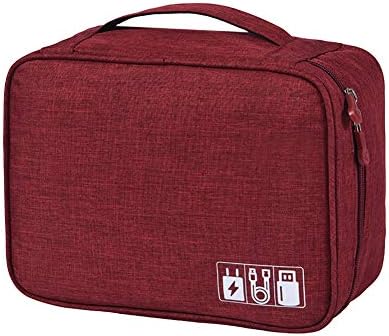 Jancery 1pc Charger Carry Bag Electronics Accessories Carry Case Gadget Bag Digital Cable Storage Travel Waterproof Organiser for Chargers Cables Hard Drive Power Bank Dark Red