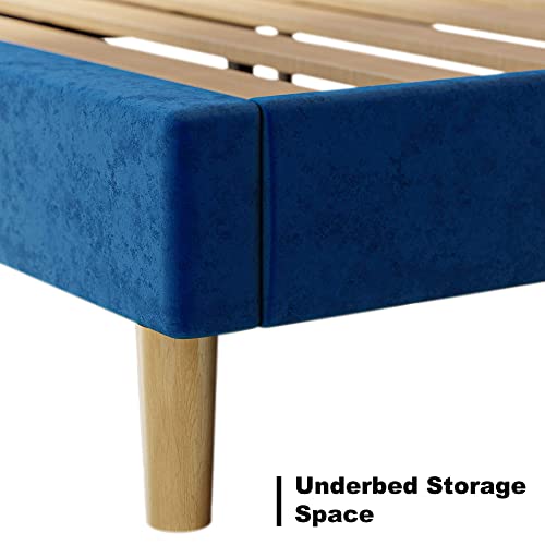 LIKIMIO Full Size Bed Frame with Headboard, Velvet Upholstered Platform