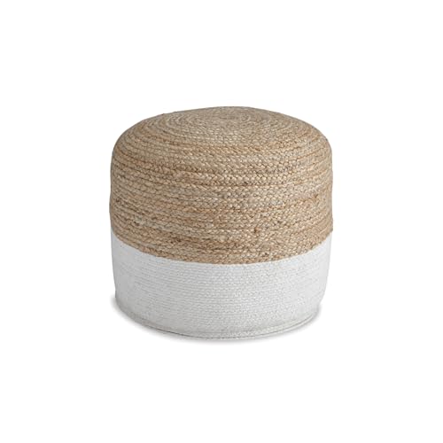 Signature Design by Ashley Sweed Valley Jute & Cotton Pouf, 19 x 19 Inches, Bei…