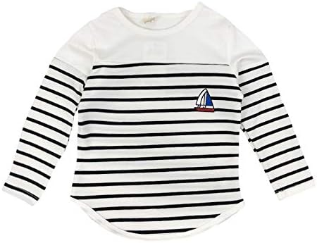 Amazon Tirry S キッズ 男の子 子供服 ベビー ボーイ Tシャツ 横ストライプ 長袖 ヨットプリント ブラック ストライプ お出かけ プレゼント オシャレ かわいい 90 Tシャツ カットソー 通販