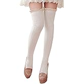 VEICOSTT Women Extra Long Socks with Lace Trim Over Knee Thigh High Sock Knit Leg Warmers Halloween Costume Stocking Sock04