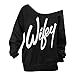 Begonia.K Women's Wifey Shirt Letter Print Off The Shoulder Slouchy Pullovers, Black, X-Large