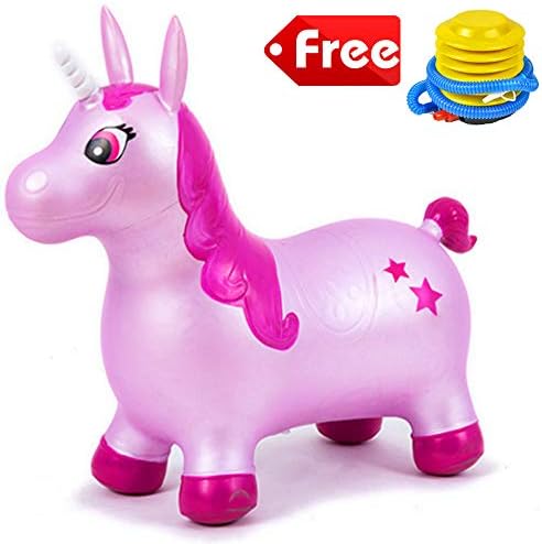 Meiyaa Inflatable Bouncy Jumping Unicorn Toy Ride-on Animal Hopper Including Free Airpump for Kids (B)