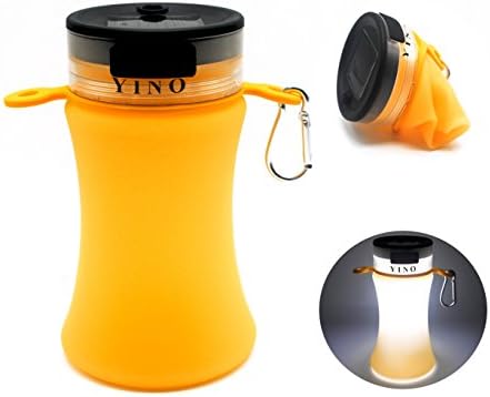 YINO Portable Folding Silicone 550ml Sports Water Bottle Cup ,Solar Rechargeable Waterproof LED Light Flashlight Lantern Lamp Bulbs for Outdoor Sports,Emergencies,Outages,BBQ,Party,Grill (Yellow)