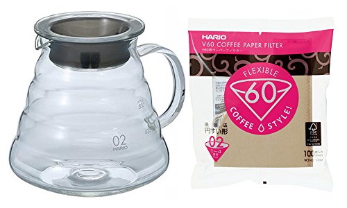 The Hario XGS-60TB Glass Kettle (V60 Series) with Lid and 100 Paper Filters