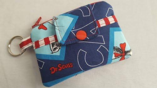 Zippy Mini Wallet Pouch Key Chain Fabric Card Holder Dr Seuss The Cat in The Hat Blue Squares