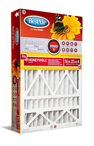 BestAir HW1625-11R Air Cleaning Furnace Filter, MERV 11, Removes Allergens & Contaminants, for Honeywell Models, 16" x 25" x 4", Single Pack