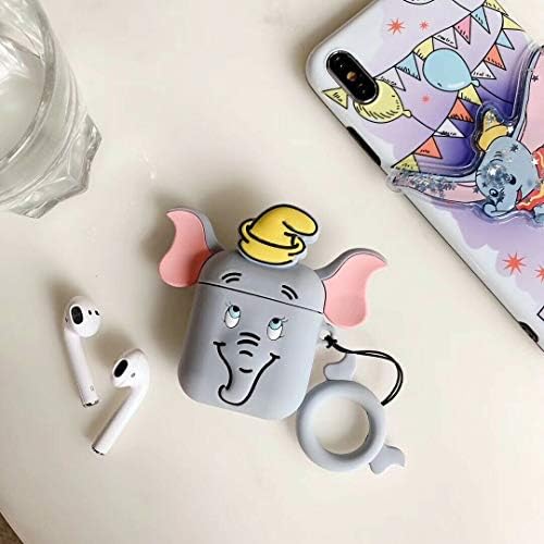 Tech Ex 3D Cartoon Character Silicone Cover W/Finger Loop Strap for Apple Airpods 1 or 2 Charging Case Portable Earbud Accessories (Grey Elephant)