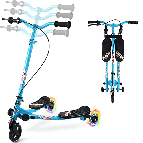 AODI Swing Scooter for Kids, 3 Wheels Foldable Wiggle Kick Scooter Push Drifting with 4 Adjustable Handlebar & 2 Rear LED Wheel for Boys and Girls Ages 3-8