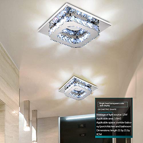 Kristallen plafondlamp, modern, nul net plafondlamp, led, flush plafondlamp, 12 W, vierkant roestvrij staal, mini… - Afbeelding 3