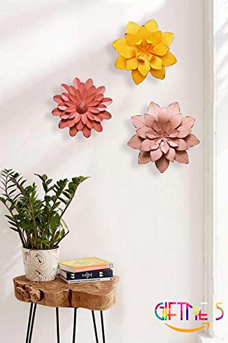 image for GIFTME 5 Yellow Metal Layered Flower Wall Decor for Bathroom Livingroo