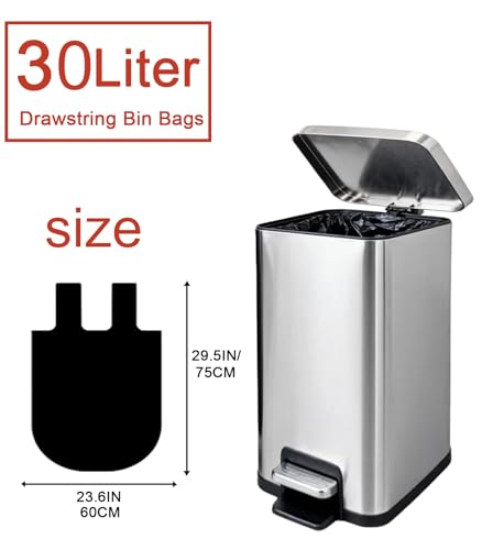 RULDGEE Strong Tie Handle Bin liners 30l Bin Bags 50 Counts Swing Trash Bag Black Waste Bags for Kitchen