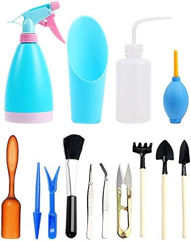 OKSANO 14 Pieces Succulent Plants Tools, Mini Garden Hand Tools Set Miniature Fairy Garden Tools Kit Bonsai Tools Planting Set with Scissors, Mini Rake, Shovel, Transplanting Tool Watering Can etc