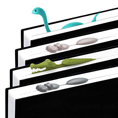 4 Packs of Animal Bookmark Sets, Including 2 Hippos, 1 Loch Nymph, and 1 Crocodile. Unique Animal Bookmark Set, Crocodile Hippo Nessie Tale Shaped Bookmarks for Adult and Kids