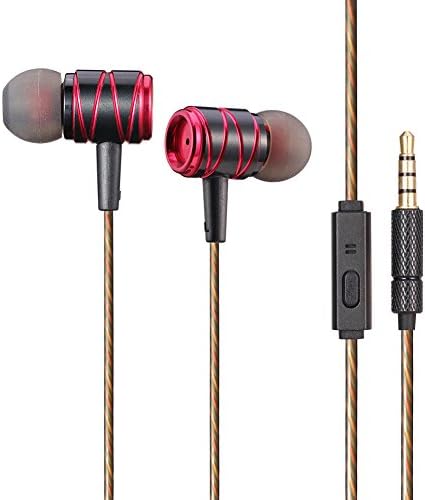 MUZ K20 Earbud Headphones with Microphone and Remote Deep Bass Noise Isolating Earphones for iPhone, iPad, iPod, Samsung Galaxy Phones, MP3 Players (Blackred)