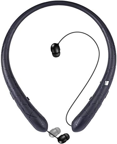 Bluetooth Headphones Retractable Earbuds HaoHiyo Wireless Headset Neckband Earphones Compatible with iPhone Android Cellphone (Call Vibrate Alert, 15 Hours Talk time, Black)