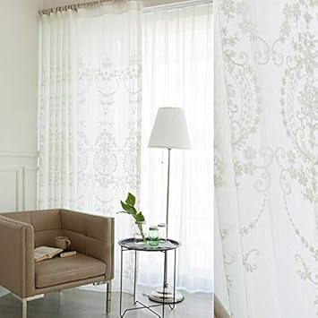 Amazon De Zebroau Vorhange Tull Gardinen Wohnzimmer Floral Tull Fenster Screening Vorhang Weiss