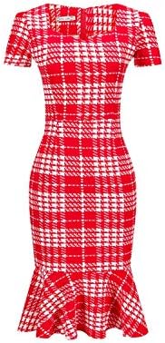 Belted Plaid Dress Formal Work Office Women Party Midi Pencil Bodycon Tunic Dress713