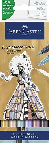 Faber-Castell Goldfaber Sketch 164808 Fashion Marker Pens with Brush Tip and Fineliner Tip (Pack of 6)