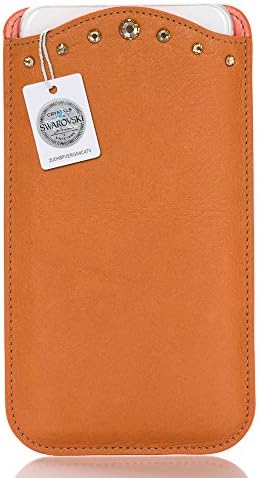 Grazioso ser. 2 Crescendo - Genuine Leather Sleeve embellished with Swarovski crystals for iPhone 7 Plus / 6 Plus / 6S Plus / Samsung Galaxy S7 Edge / S6 Edge / Note 5 / Google Pixel XL (Orange)