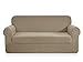 CHUN YI Stretch Sofa Slipcover 2 Piece Sofa Cover, 3 Seater Couch Slipcover Coat Soft Washable Furniture Covers with Elastic Bottom, Checks Spandex Jacquard Fabric, Large, Sand