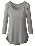 Doublju Womens 3/4 Sleeve Round Neck Slim Fit Curved Hem T-Shirt