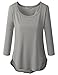 Doublju Womens 3/4 Sleeve Round Neck Slim Fit Curved Hem T-Shirt