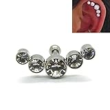 NewkeepsR Crescent 5 Jeweled Cartilage Cluster Earrings 16ga Surgical Grade 316L Steel Conch Rings Barbell Upper Helix Stud Piercing