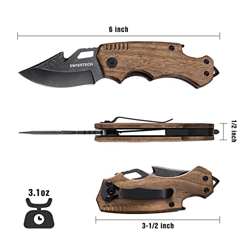 Swiss+Tech Pocket Folding Knife, Multi tool Tactical Knife with Wood