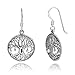 925 Sterling Silver Detailed Celtic Tree of Life Round Dangle Hook Earrings