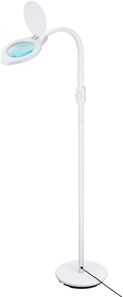 Hongxin HD Reading LED Magnifying Glass Floor Lamp, Adjustable Gooseneck Standing Light Electronic Industrial Cold Light Touch Color Temperature (White)