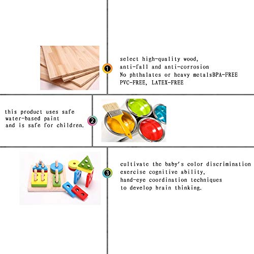 RUIDELI Wooden Geometric Toys for Kids, Educational Geometric Stacking Blocks Shape Color Recognition Puzzle Toys for Toddler Boys and Girls - Thumbnail 3