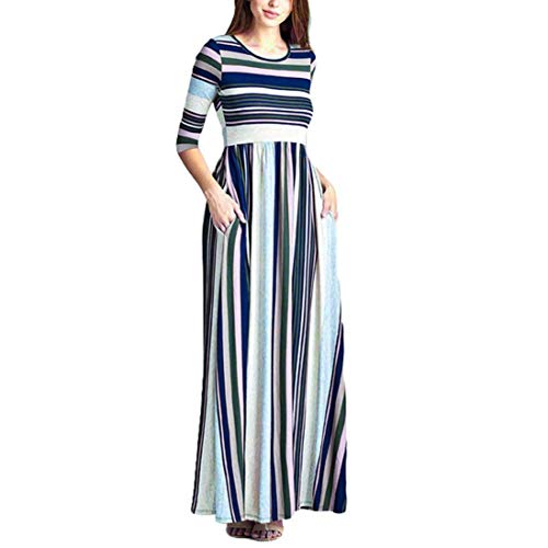 Women Dress,Dainzuy Casual Three Quarter Sleeve Stripe Elastic Waist Pocket Party Dress