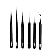 Shintop Anti-Static ESD Tweezers - Pointed Tweezers Anti-Magnetic, Anti-Acid Stainless Steel Tweezers Set for Laboratory Work, Electronics, Jewelry-Making (Pack of 6, Black)
