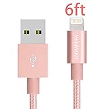 Cable, JOOMFEEN 6FT Nylon Braided 8pin Charging Cable Extra Long USB Sync Cord for iphone se, 7,7 plus,6s, 6s plus, 6plus, 6,5s 5c 5,iPad Mini, Air,Pro,iPod. (Rose Gold)