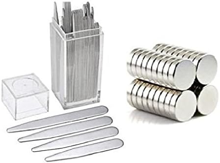 40 Metal Collar Stays + 10 magnets 4 Various Sizes In Clear Plastic Box
